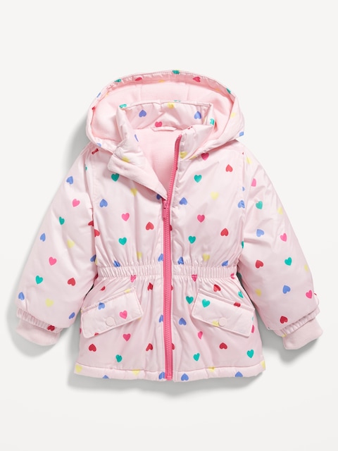 Water-Resistant Cinched-Waist Snow Jacket for Toddler Girls - Multi