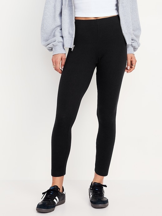 Image number 1 showing, High-Waisted Ribbed Fashion Layering Leggingss