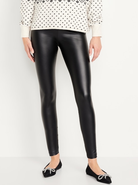 High-Waisted Faux-Leather Fashion Layering Leggings