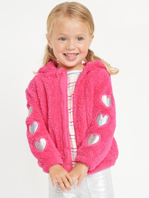 Sherpa Full-Zip Applique Jacket for Toddler Girls - Pink
