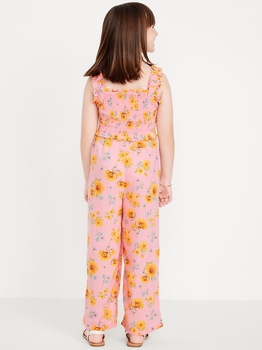View large product image 2 of 4. Sleeveless Smocked Ruffle-Trim Jumpsuit for Girls