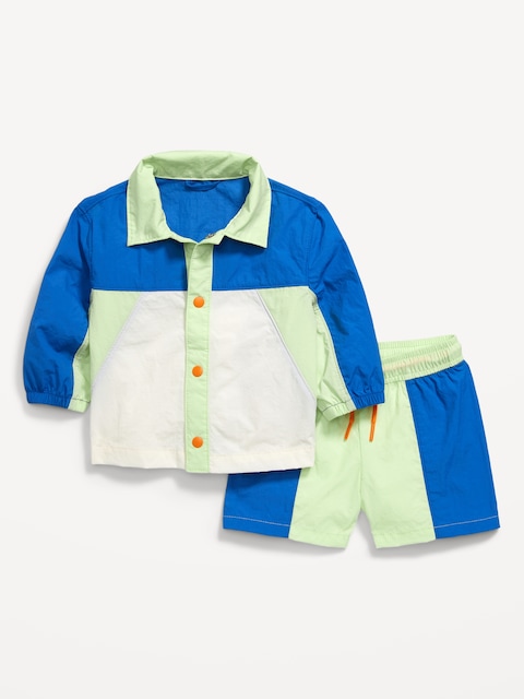 Color-Block Jacket and Shorts Set for Baby - Blue