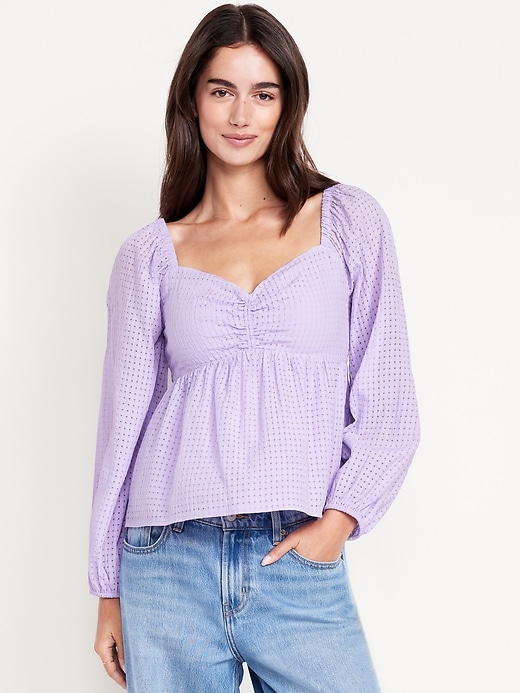 Image number 1 showing, Long-Sleeve Seersucker Top