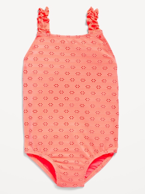 Eyelet Ruffle-Strap One-Piece Swimsuit for Toddler Girls