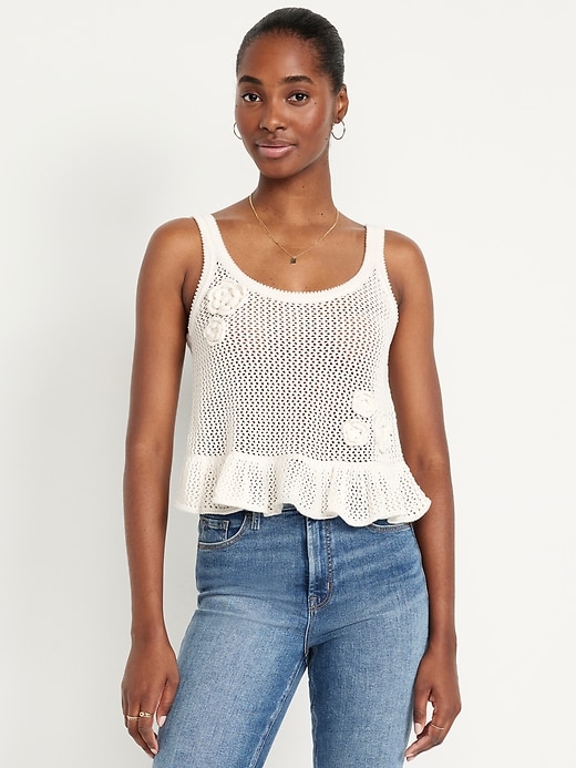Image number 1 showing, Sleeveless Open-Stitch Peplum Sweater