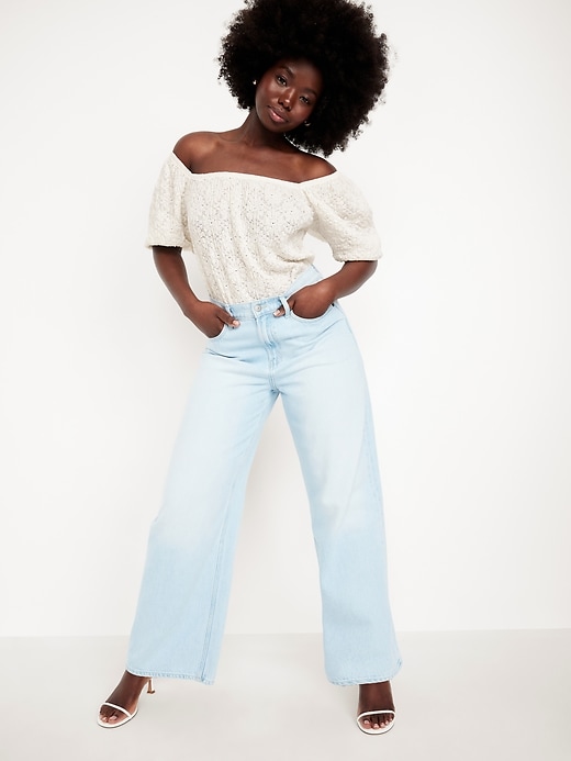 Image number 3 showing, Puff-Sleeve Lace Top