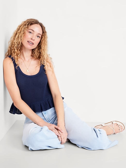 Image number 7 showing, Sleeveless Open-Stitch Peplum Sweater