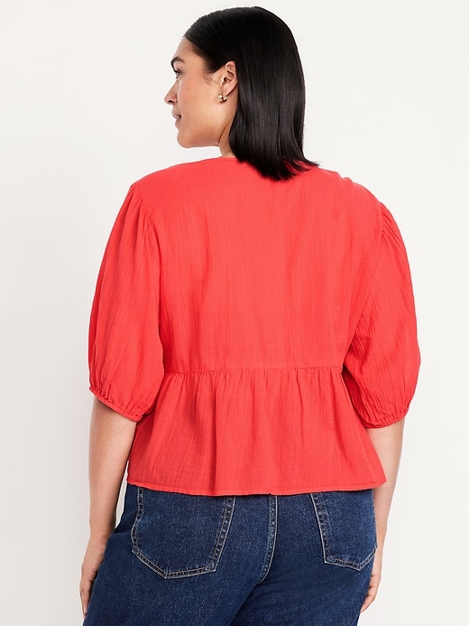 Image number 8 showing, Crinkle Gauze Button-Down Embroidered Top