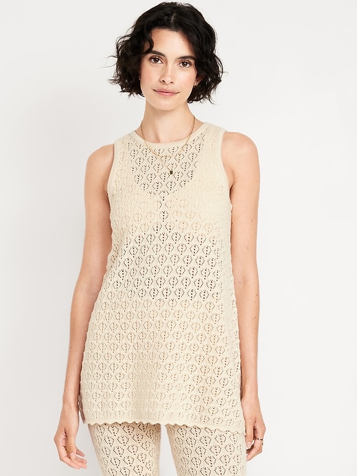Image number 1 showing, Sleeveless Crochet Tunic Sweater