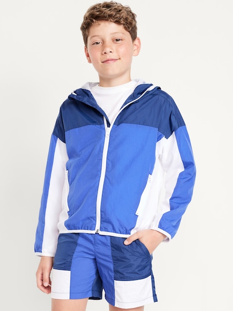 Water-Resistant Full-Zip Color-Block Jacket for Boys