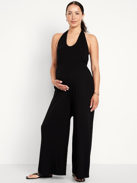 Maternity Waist-Defined Halter Jumpsuit